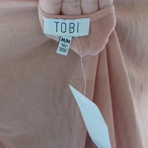 Tobi Nude Mini dress, lined skirt,  elastic waist,  sheer top, bell sleeves - Picture 6 of 8